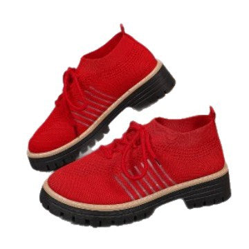 Damen modische Sneaker mit luftiger Strickoberfläche und bequemer Plateausohle EB