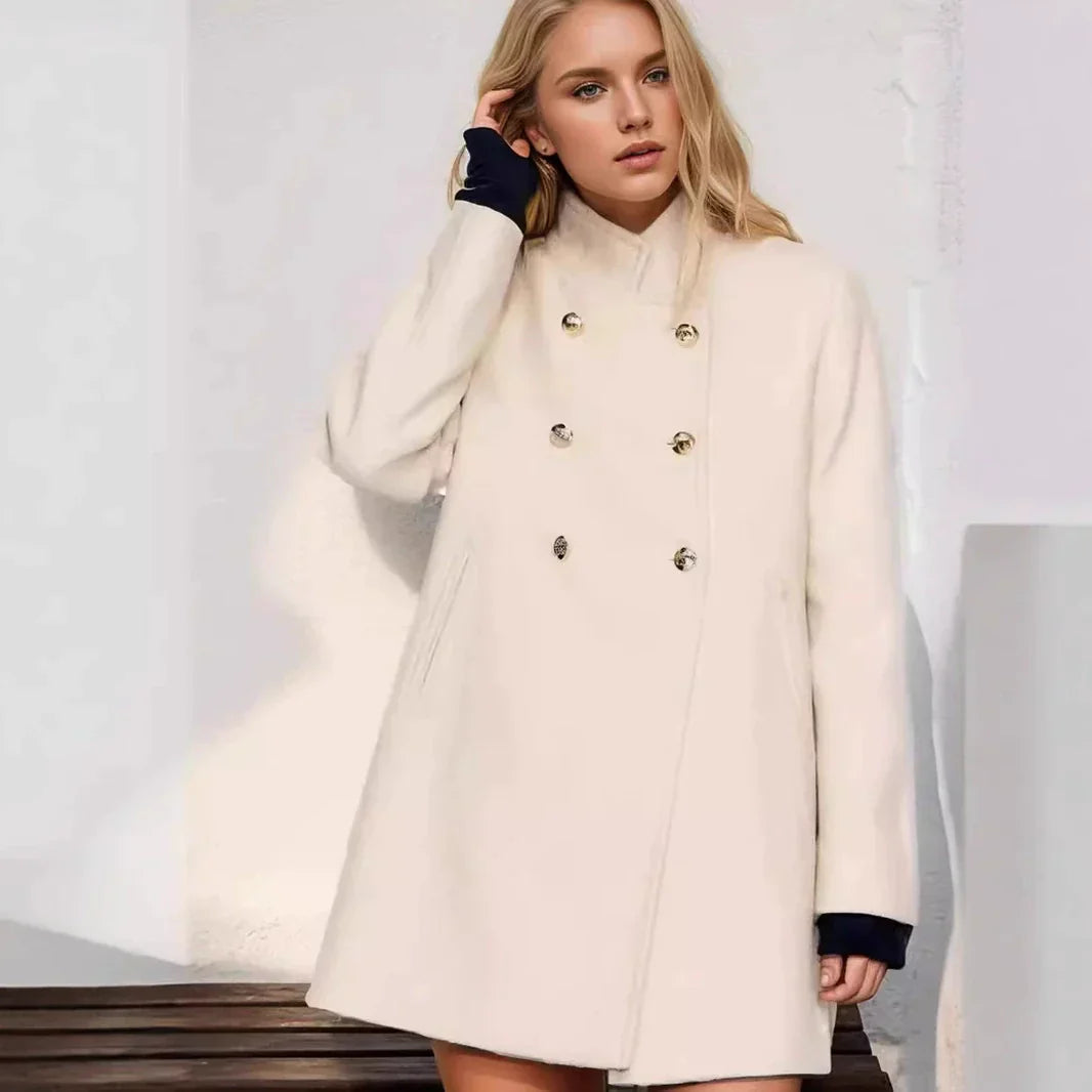 EB | Damenwolljacke mit Doppelten Knöpfen und Hohem Kragen