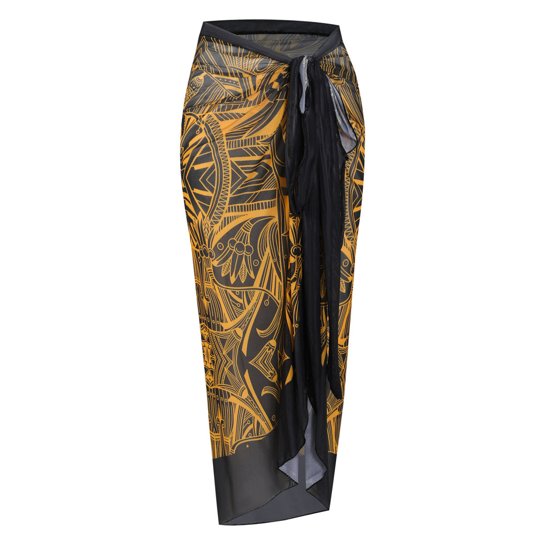 Damen Strandumhang mit buntem Muster und eleganten Schnürdetails EB