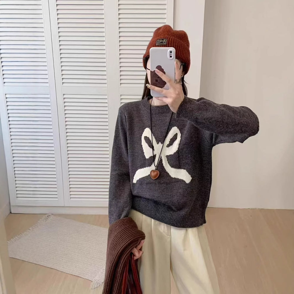 Damen Kuscheliger Pullover mit verspieltem Schleifenmotiv und weitem Schnitt EB