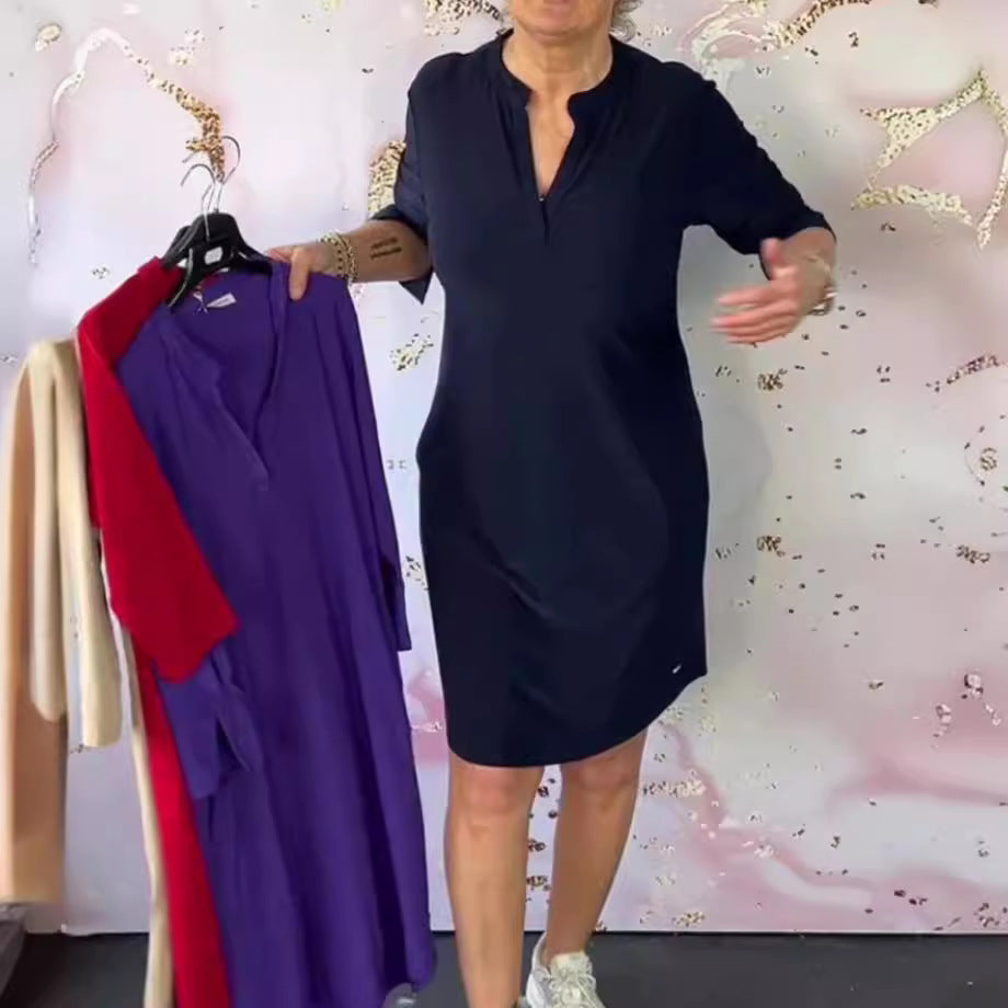 Damen Freizeitkleid mit modernem Stehkragen und seitlichen Taschen Heidi-Mode