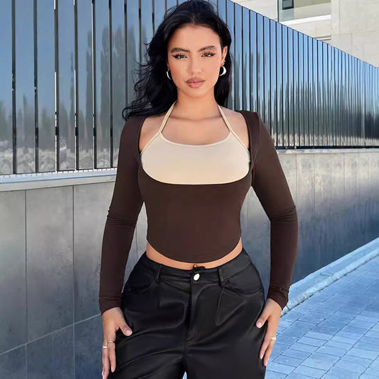 Damen Figurbetontes Longsleeve mit raffinierten Layering-Details EB
