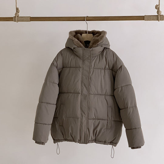 Damen Modische Pufferjacke mit abnehmbarem Kunstfellkragen und praktischen Taschen EB
