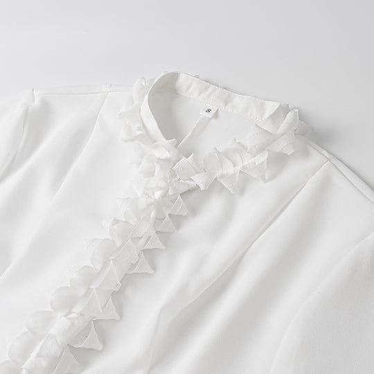 Damen elegante Bluse mit Rüschenkragen und weiten Ärmeln EB