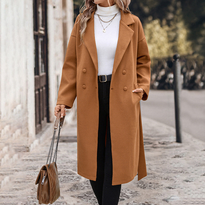Damen Eleganter Trenchcoat mit Gürtel und doppelt geknöpftem Design EB