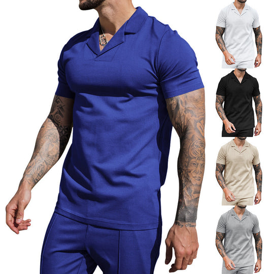 Herren Kurzarm Hemd mit klassischem Henley-Ausschnitt und strukturierter Oberflächenbeschaffenheit EB