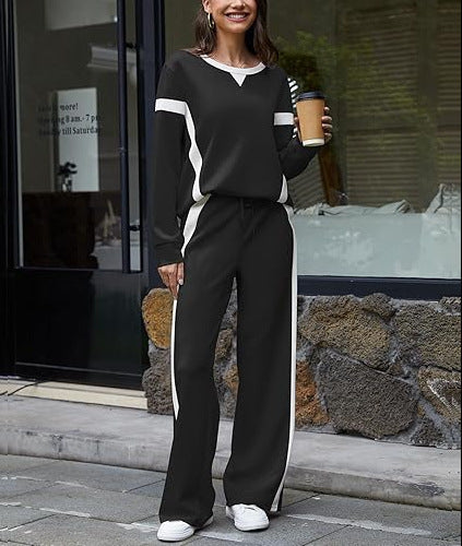 Damen nan sportives Lounge-Set mit weitem Sweatshirt, Palazzohose und seitlichen Kontraststreifen EB