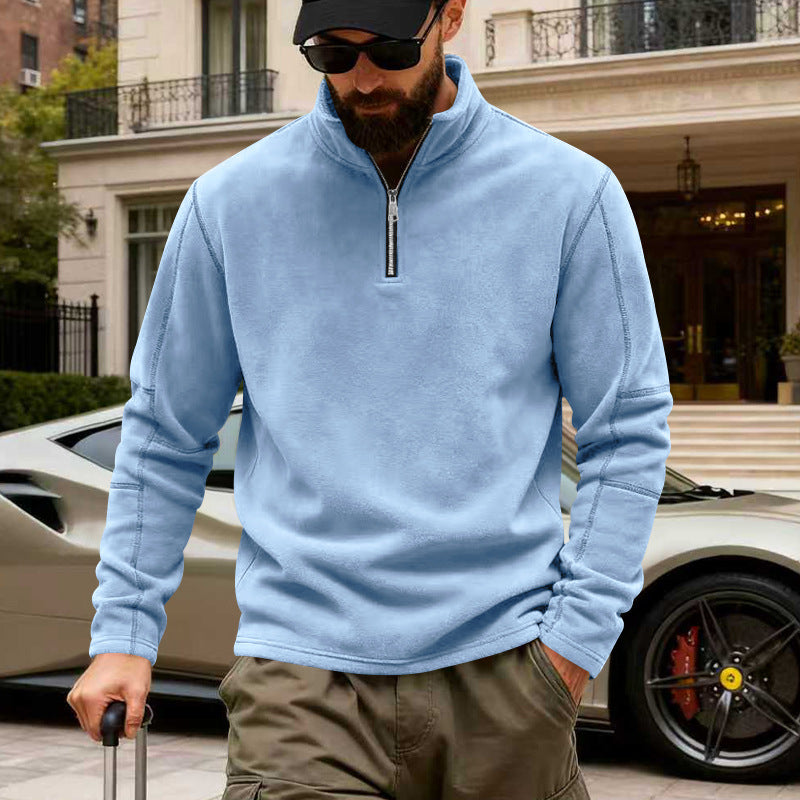 Herren nan leichter Fleece-Pullover mit halbem Reißverschluss und Stehkragen EB