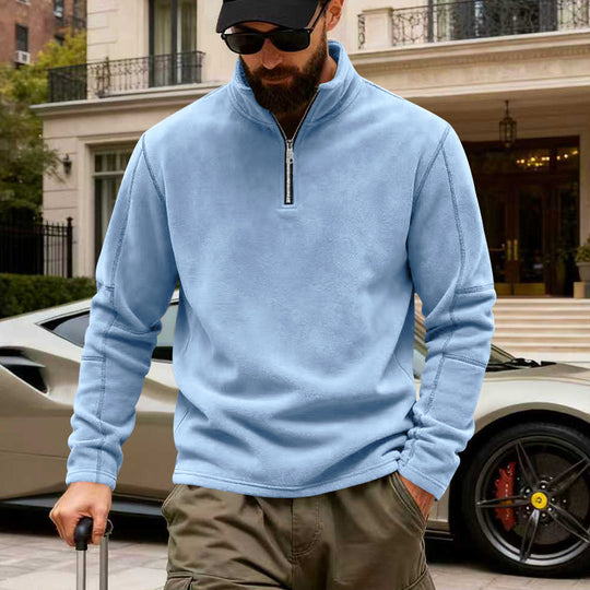 Herren nan leichter Fleece-Pullover mit halbem Reißverschluss und Stehkragen EB