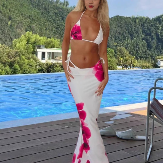 Damen Bikini-Set mit elegantem Wickeltuch und floralem Design EB
