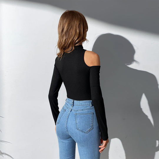 Damen langärmliger Body mit asymmetrischem Ausschnitt EB