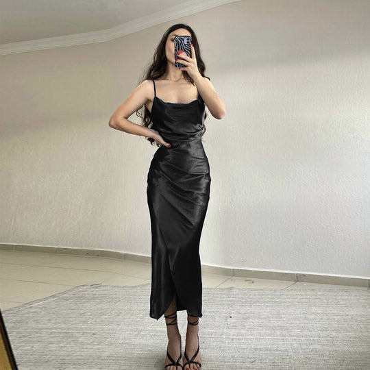 Damen Elegantes Maxikleid mit verführerischem Drapé und seitlichem Schlitz EB