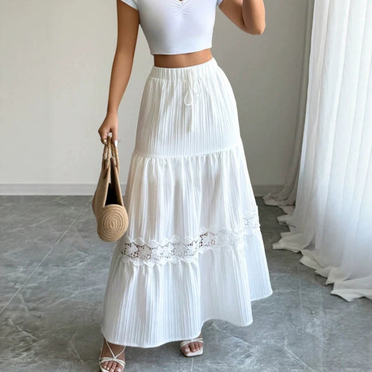 Damen Crop-Top und Maxi-Rock Set mit Rüschendetails EB