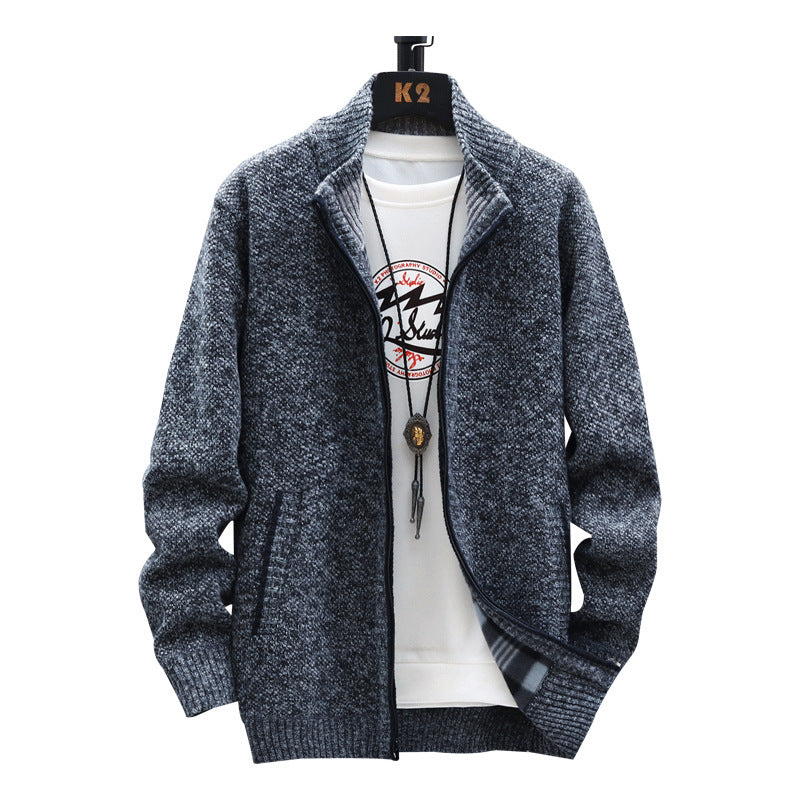 Herren Strickjacke mit Stehkragen und Taschen EB