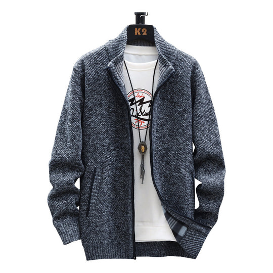 Herren Strickjacke mit Stehkragen und Taschen EB