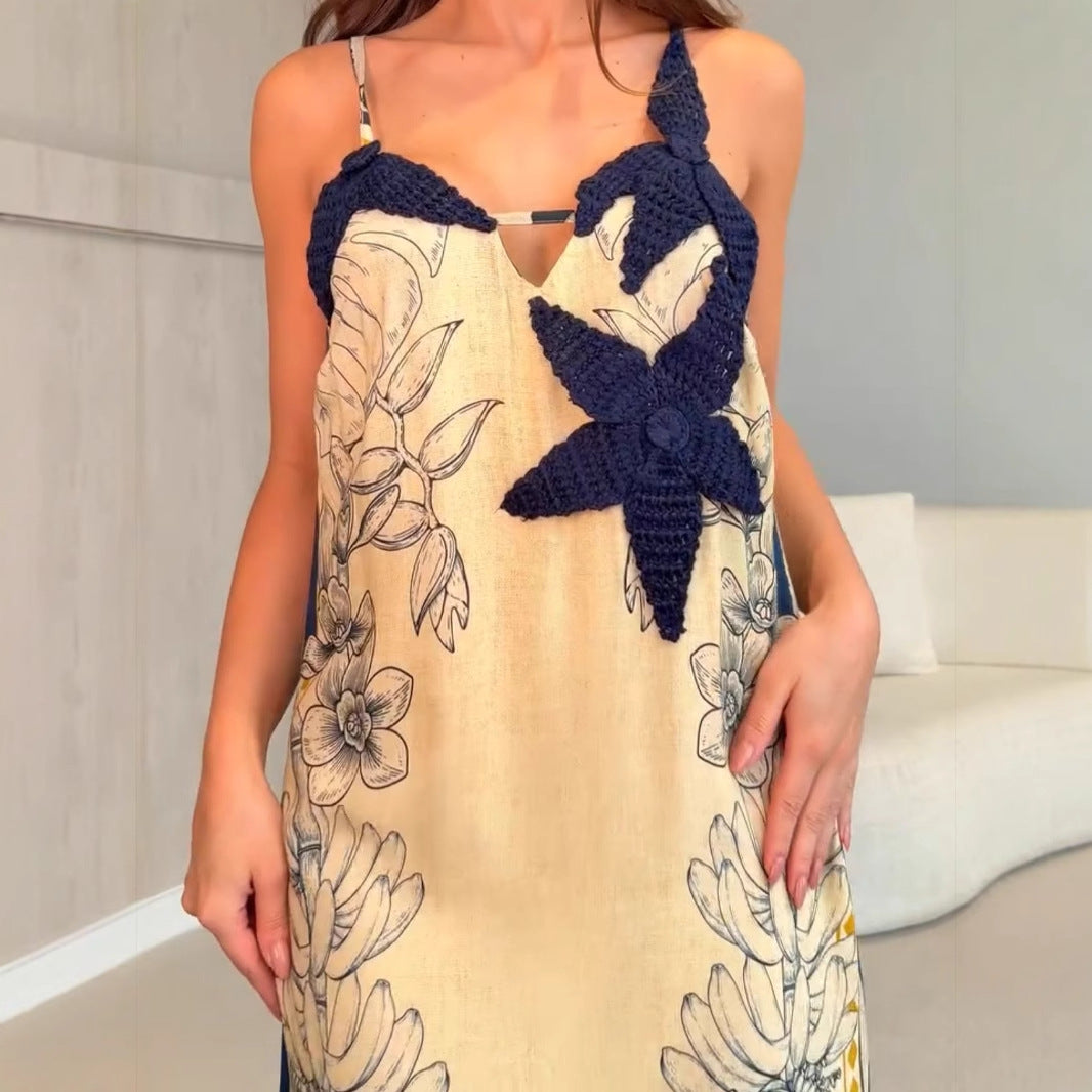 Damen Maxi-Kleid mit floralem Druck und kontrastierenden Akzenten EB