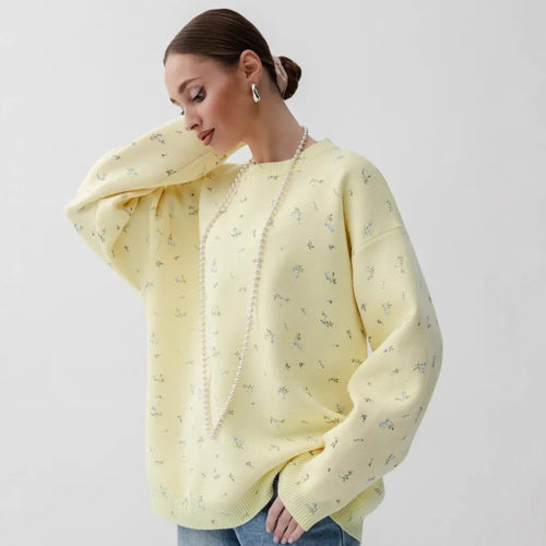 Damen Oversized Strickpullover mit floralen Akzenten und weitem Schnitt EB