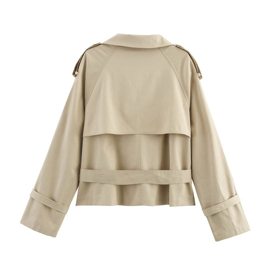 Damen modische Trenchjacke mit einzigartigen Knopfdetails und modernem Gürtel EB