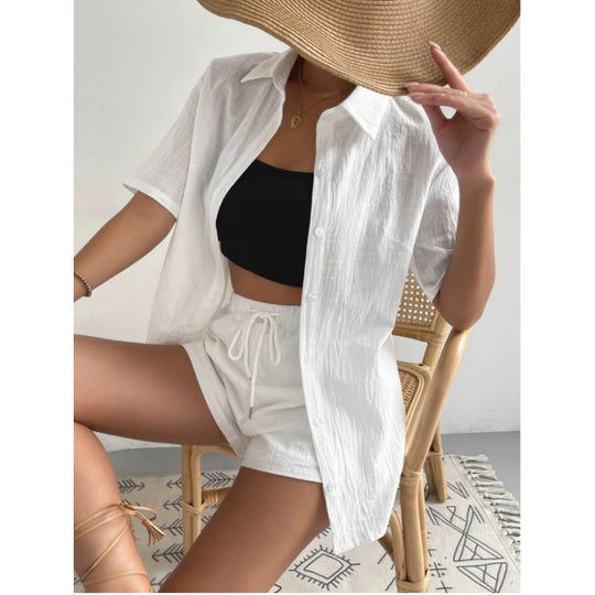 Damen Chice Loungewear-Kombination bestehend aus leichtem, atmungsaktivem Hemd und Shorts EB