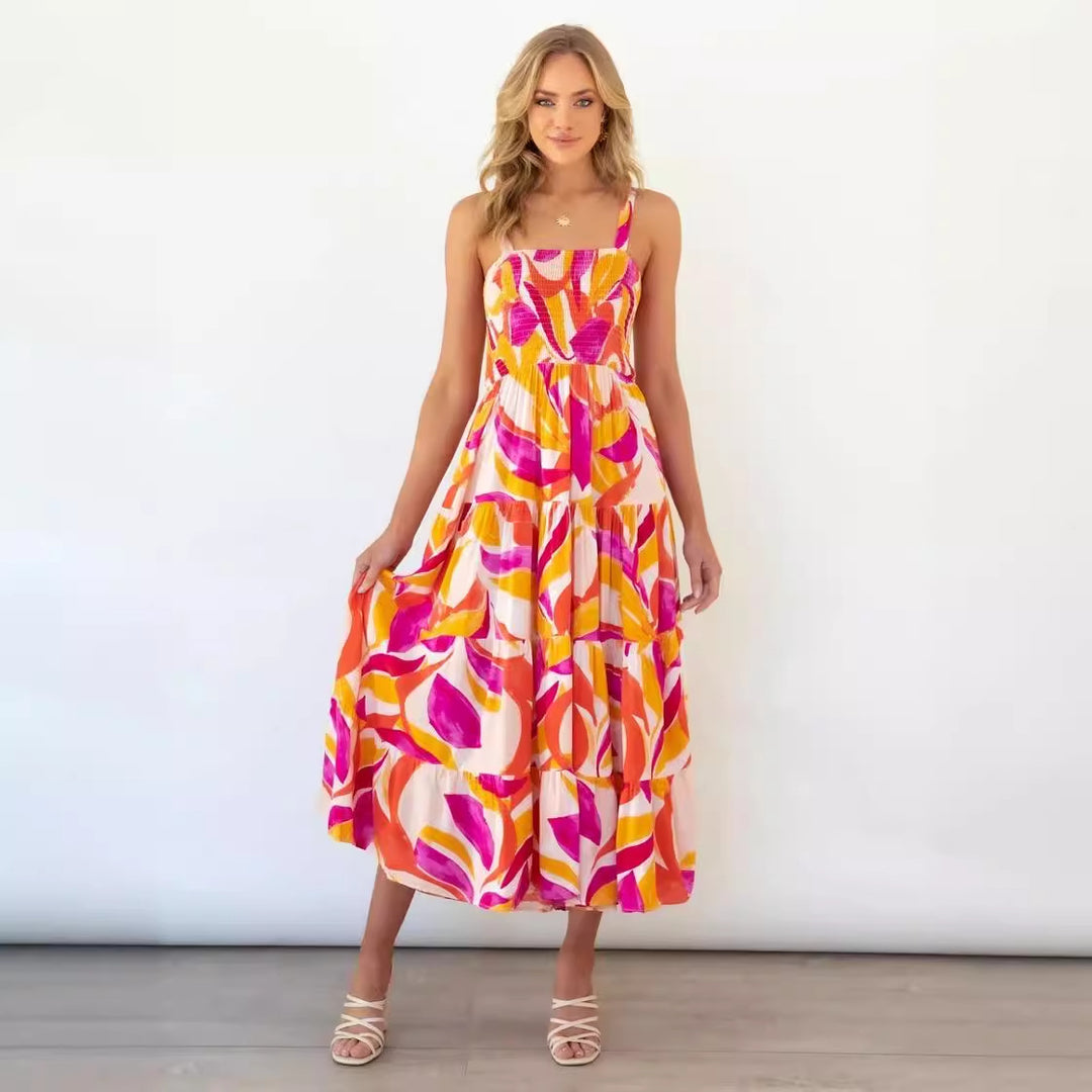 Damen Maxikleid mit voluminösem Rock und schulterfreien Trägern EB