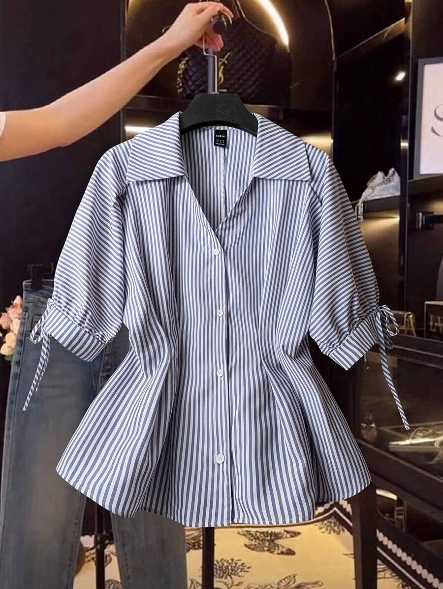 Damenbluse mit eleganten Rüschendetails und modischem Streifenmuster EB
