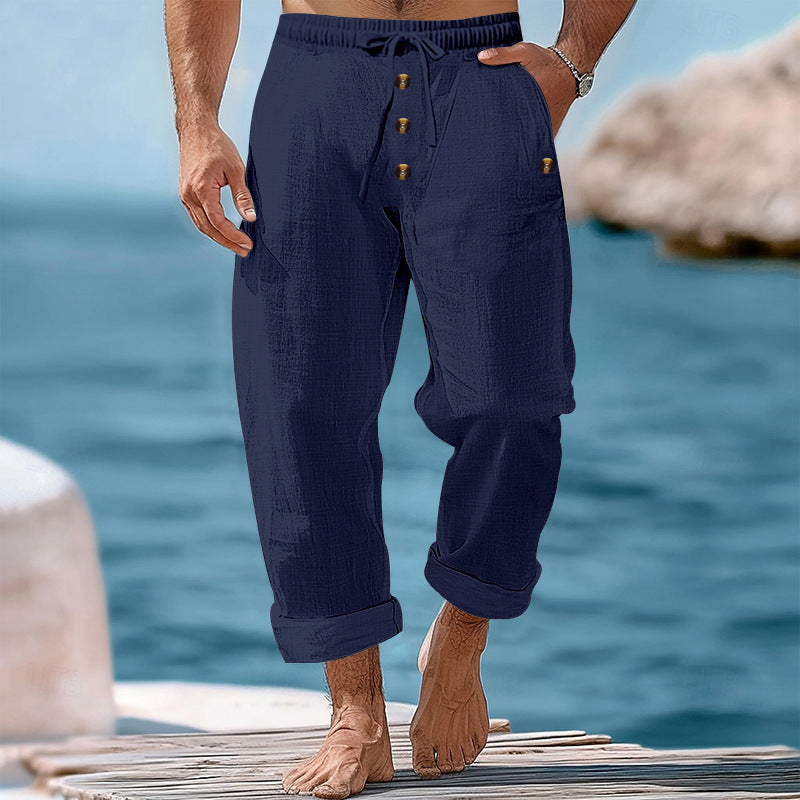 Herren lockere Strandhose mit verstellbarem Kordelzug und praktischen Seitentaschen EB