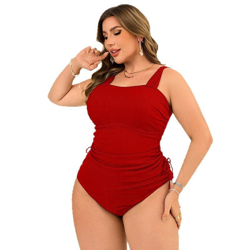 Damen Einteiliger Badeanzug mit raffiniertem Rippdesign und verstellbaren Seiten EB