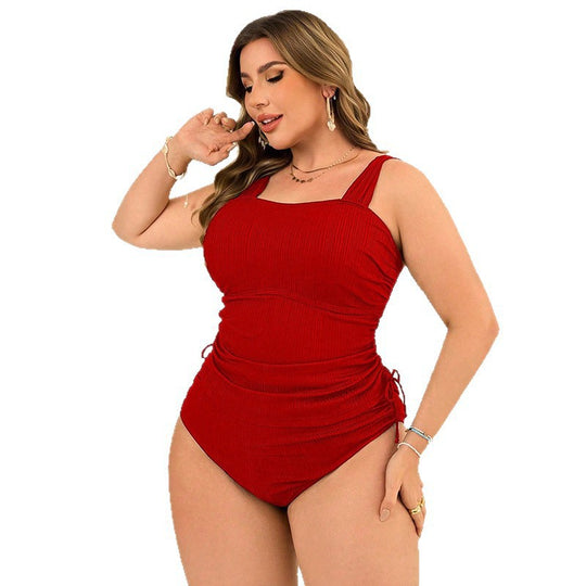 Damen Einteiliger Badeanzug mit raffiniertem Rippdesign und verstellbaren Seiten EB