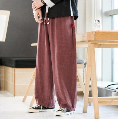Herren Lässige weite Hose aus atmungsaktivem Stoff mit elastischem Bund und seitlichen Taschen EB