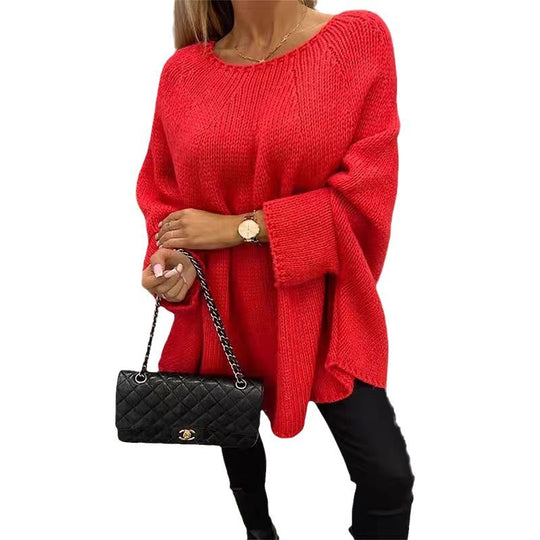 Damen Lockere Strick-Poncho mit weit geschnittenen Ärmeln EB