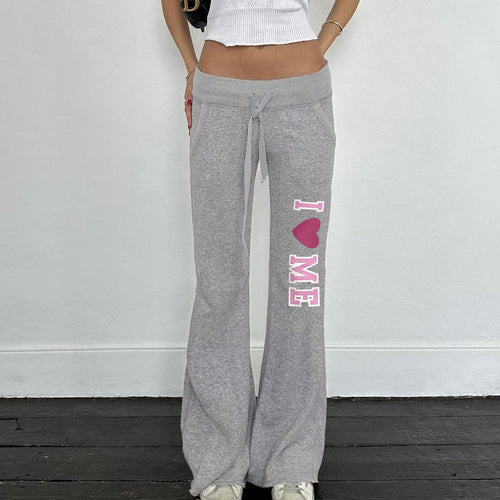 Damen nan weiche Flared-Jogginghose mit Kordelzug, Eingrifftaschen und auffälligem Love-Print EB