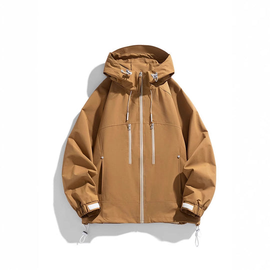 Unisex leichte wasserabweisende Kapuzenjacke mit zwei vertikalen Brustreißverschlusstaschen und verstellbarem Saum EB