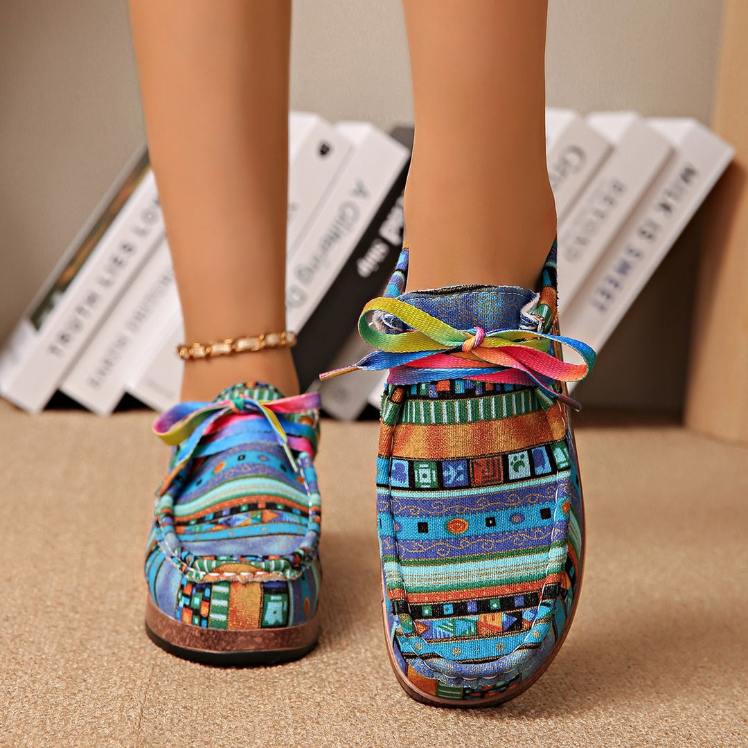 Damen Freizeitschuhe mit buntem Textilmuster und bequemer Gummisohle EB