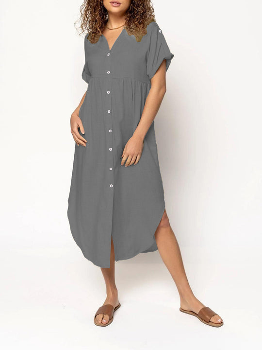 Damen Hemdkleid mit bodenlangem Schnitt und Knopfdetails EB