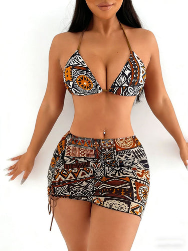 Damen Triangel-Bikini mit kontrastierenden Mustern EB