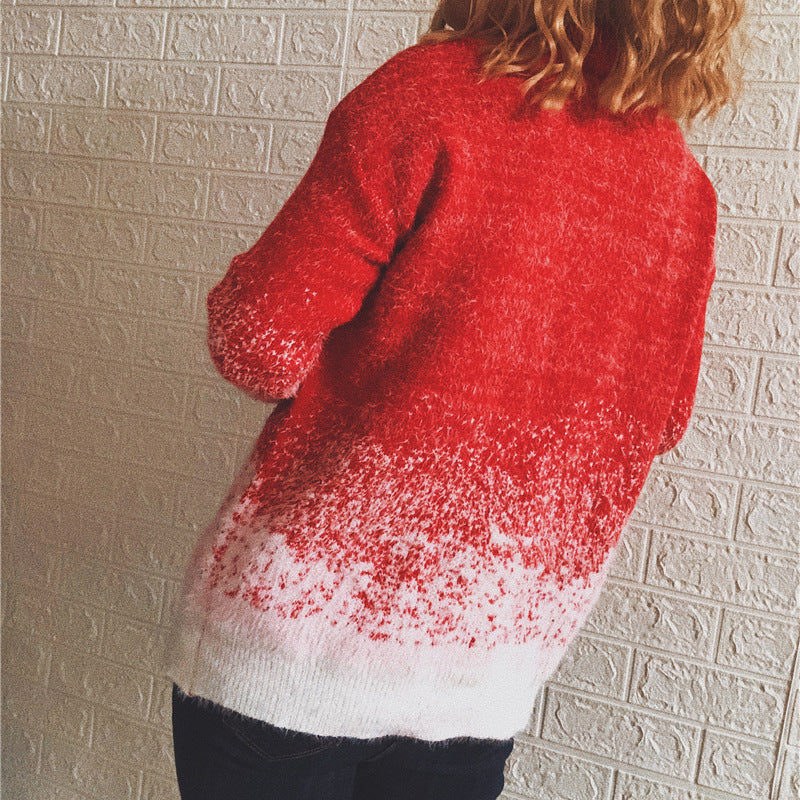 Damen festlicher Strickpullover mit winterlichem Schneeflockenmotiv EB