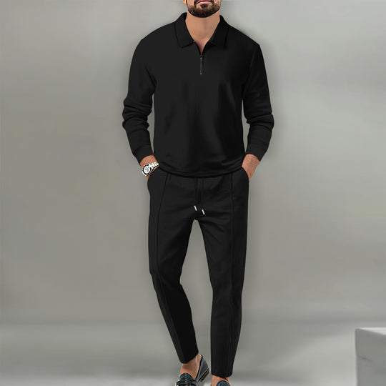 Herren nan Langarm-Henley-Poloshirt mit Halbzip und konischer Jogginghose EB