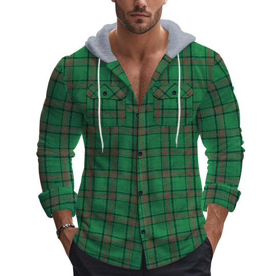 Herren leichtes Flanellhemden mit Kapuze und modernen Karodetails EB
