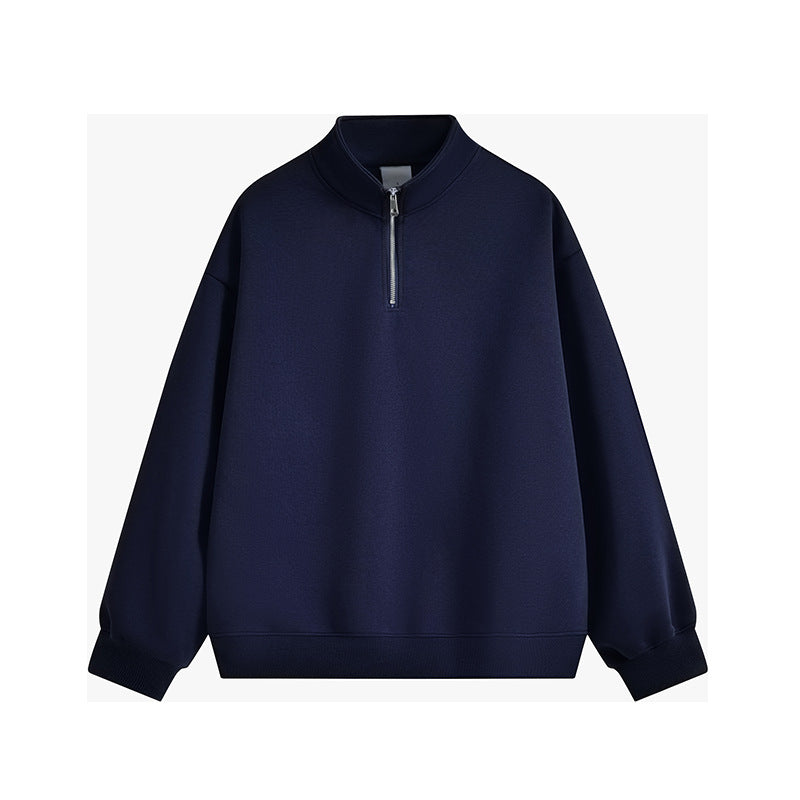 Unisex oversized Halbzip-Sweatshirt mit Stehkragen, Rippbündchen und weichem Fleece-Innenfutter EB