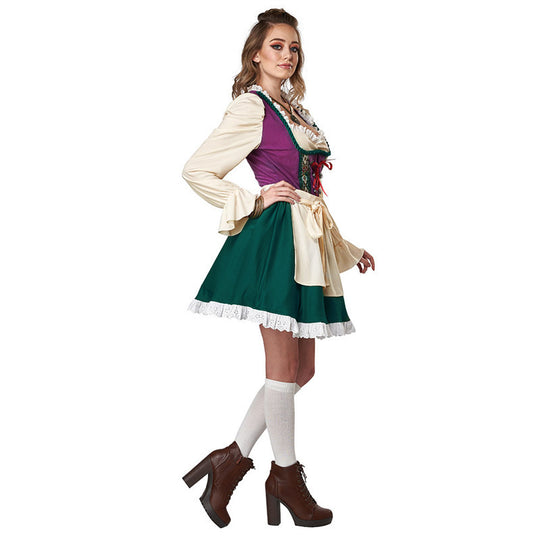 Damen nan traditionelles Dirndlkleid mit Schürze, geschnürter Corsage und Volantärmel EB