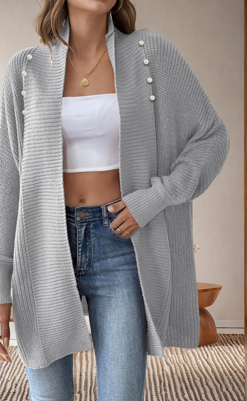 Damen Strickjacke mit dekorativen Knopfdetails und offenem Schnitt EB