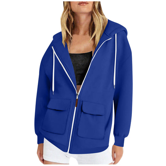 Damen lässige Kapuzenjacke mit großen Taschen EB
