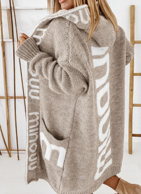 Damen Oversized Strickjacke mit Kapuze und praktischen Taschen EB