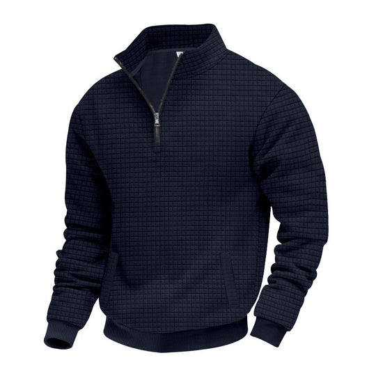Herren nan Waffelstrick-Halbzip-Pullover mit Stehkragen und elastischem Saum EB