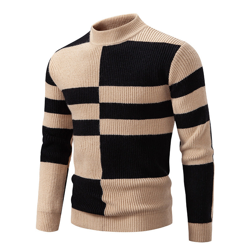 Herren moderner Rollkragenpullover mit strukturiertem Rippdesign EB