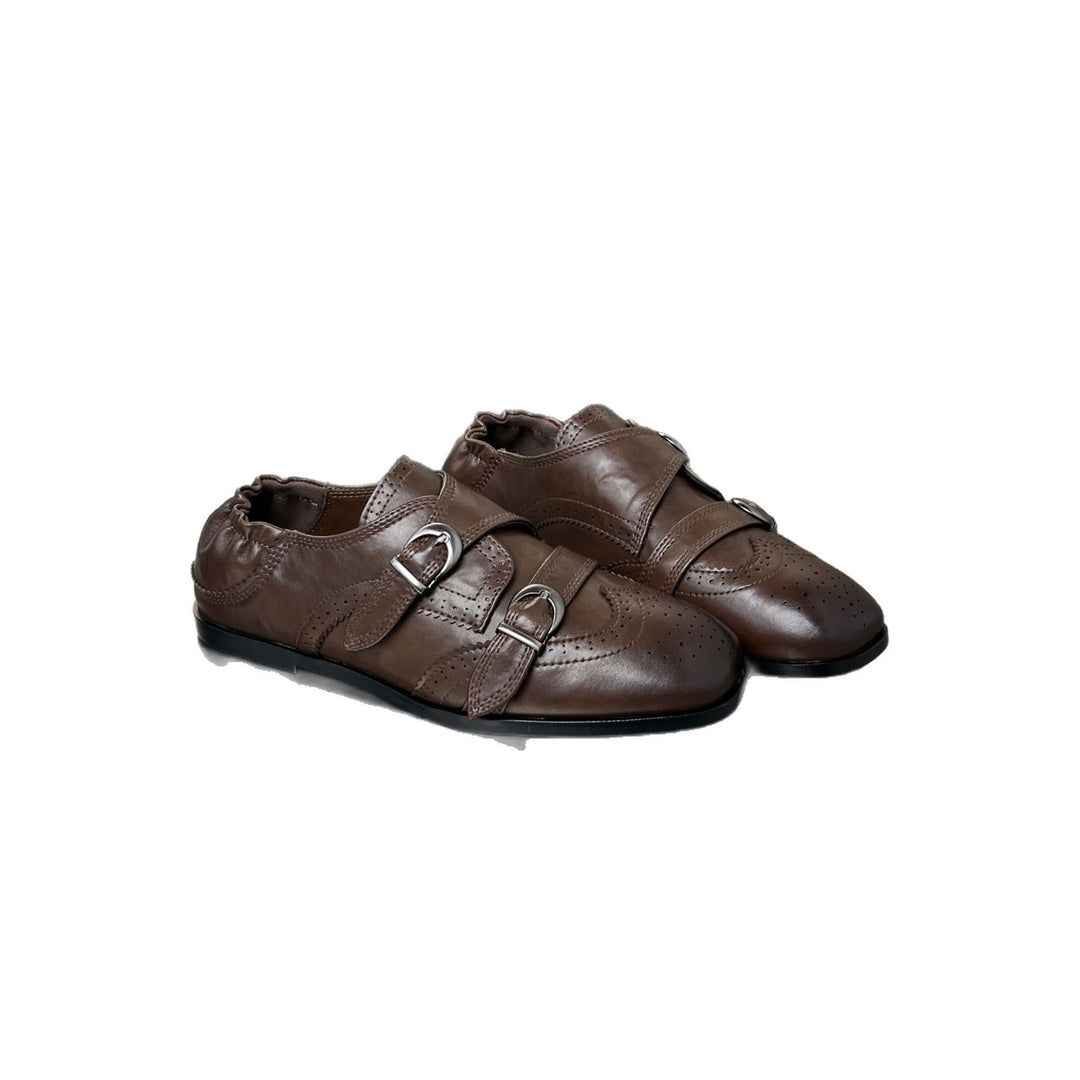Damen Elegante Mokassins mit doppeltem Schnallenverschluss und perforiertem Design EB