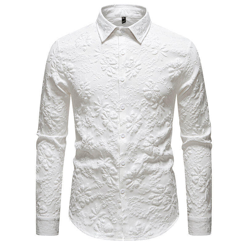Herren Langarmhemd mit detailreicher Blumenstickerei EB