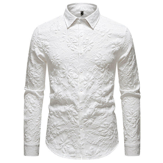 Herren Langarmhemd mit detailreicher Blumenstickerei EB