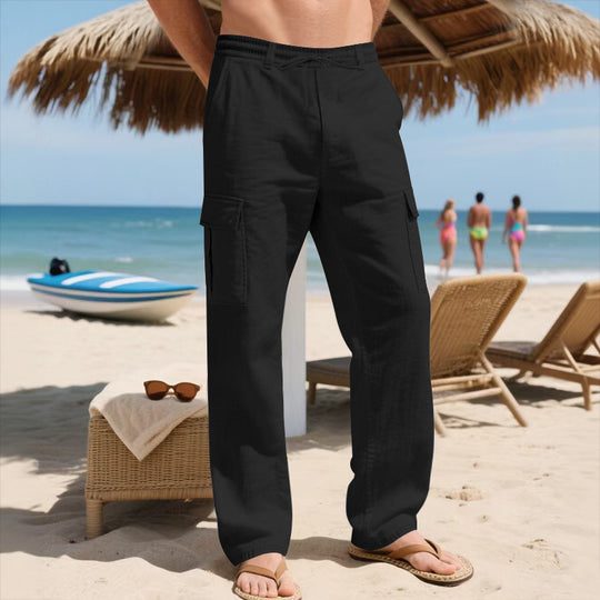 Herren Relaxed-Fit Cargo-Strandhose mit elastischem Bund und aufgesetzten Klappentaschen EB