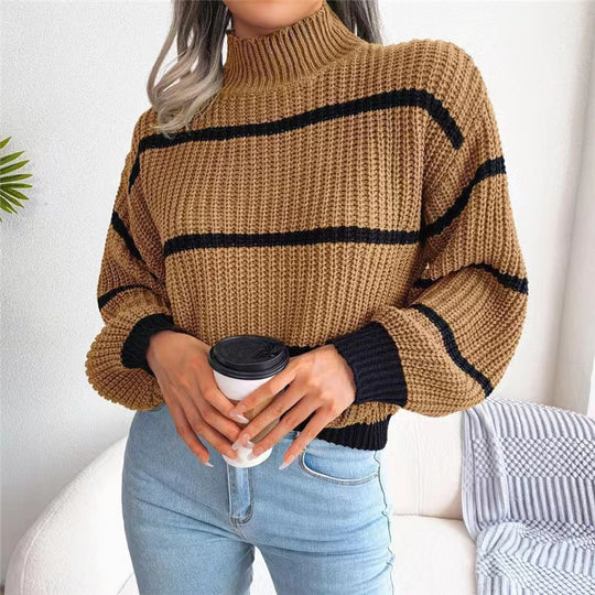 Damen Strickpullover mit überschnittenen Schultern und Stehkragen EB